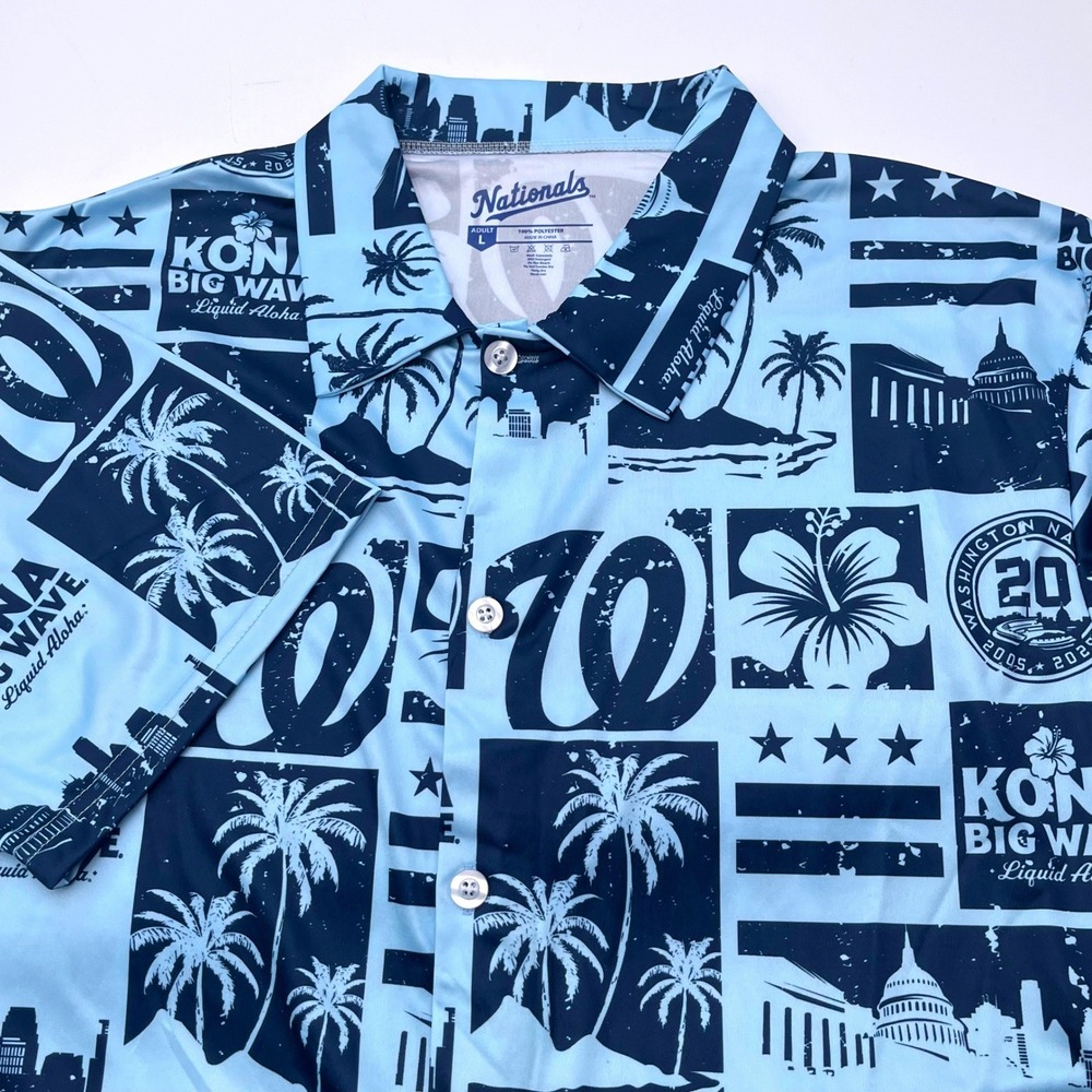 Washington‎ Nationals Kona Big Wave Hawaiian Shirt Blue Mens L 20th Anniversary